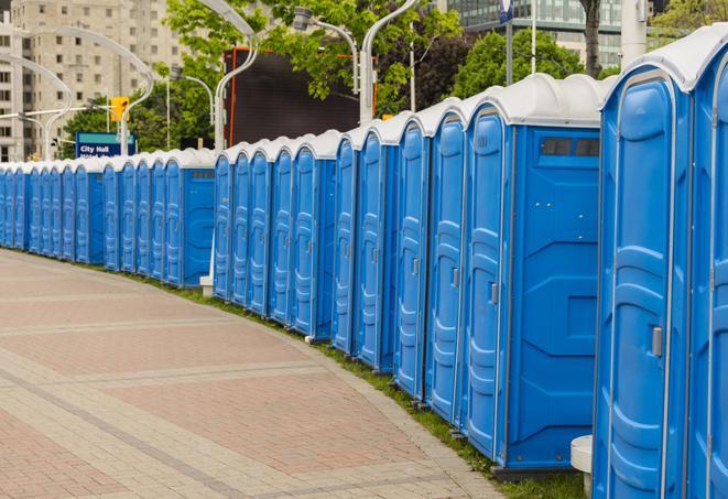 a line of spacious and well-maintained portable restrooms in Ashland VA